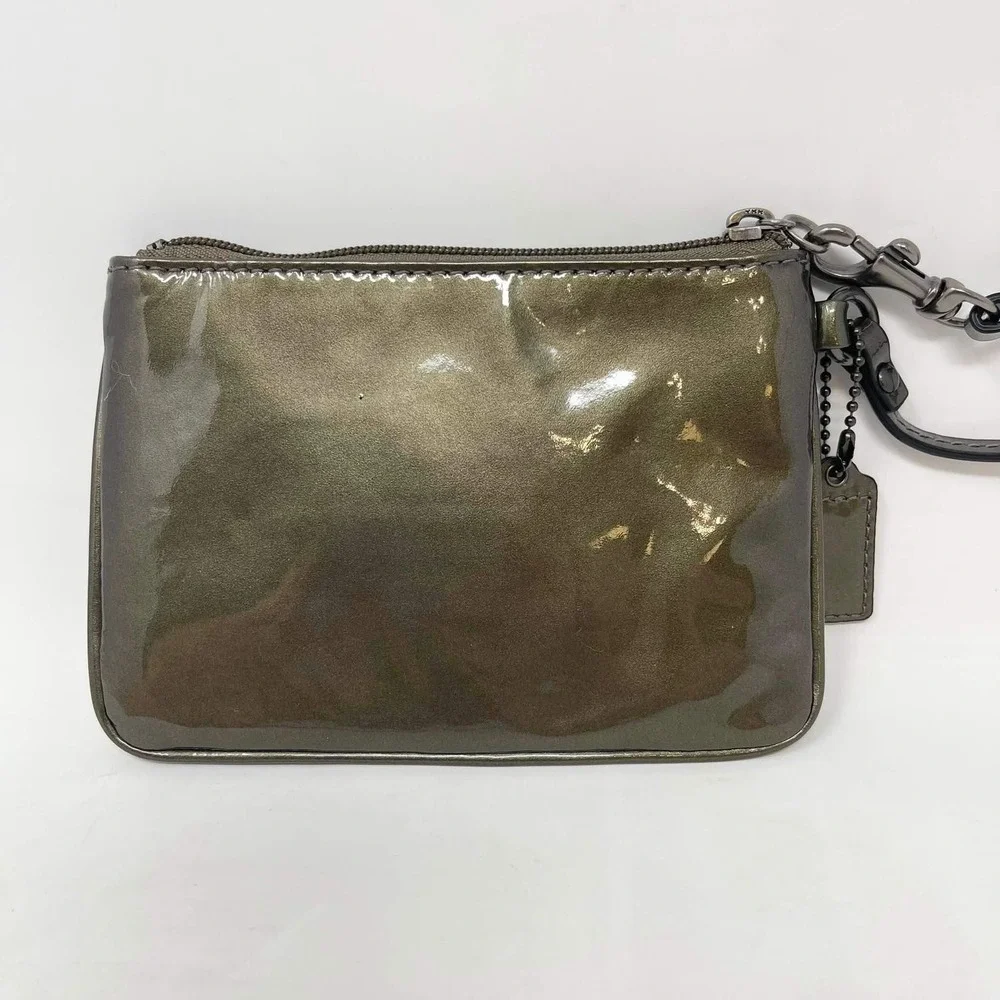 Coach Madison Patent Leather Wristlet Pewter Metallic Gray w/Hangtag Y2K